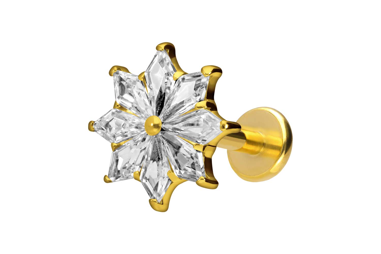 Titan Labret Piercing mit Push Fit KRISTALLSTERN